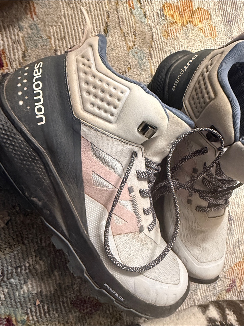 Salomon Women's Beige and Pink Lace-Up Hiking Boots